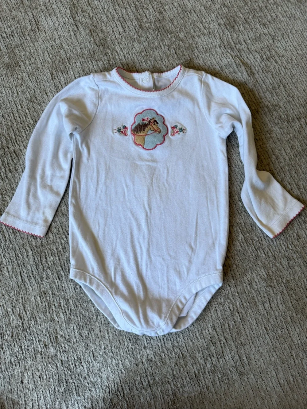 Janie And Jack 3 Piece Denim Overall Dress Horse Bodysuit Bloomers 12-18M